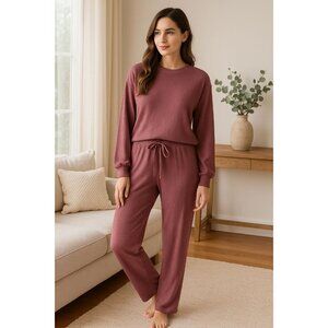 Honeydew M 2-Piece Soft Rib Lounge Set Pajama Sleepwear Long Sleeve Shirt Pants